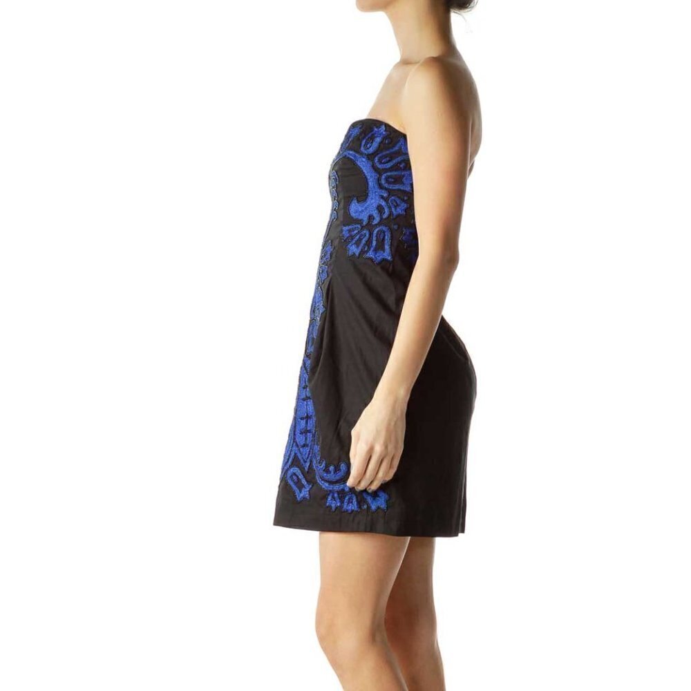 French Connection Black/Blue Beaded Strapless Dress - Picture 2 of 3